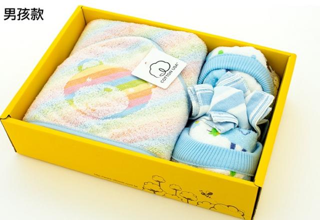 特惠出清(藍/小)【興隆毛巾】胖的熊童包巾彌月禮盒台灣製 