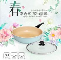 【韓國ECOSTAR】春綠陶瓷鑽瓷不沾炒鍋組(32cm/附蓋)