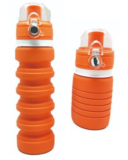 (橘/500ml)【Lexngo】折疊矽膠水壺(鎖定防漏瓶蓋設計/摺疊 