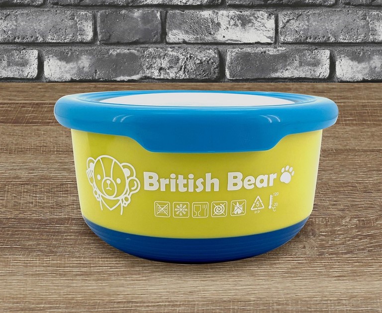 新款！(特大/1200ml/收縮膜/藍)304英國熊撞色馬卡龍保鮮碗 