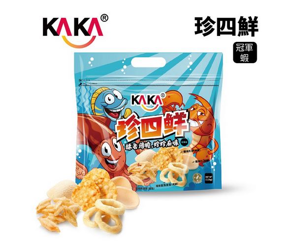 KAKA 珍四鮮 冠軍蝦120g(蝦脆片+醬燒魷魚香圈+醬燒蝦餅+醬 
