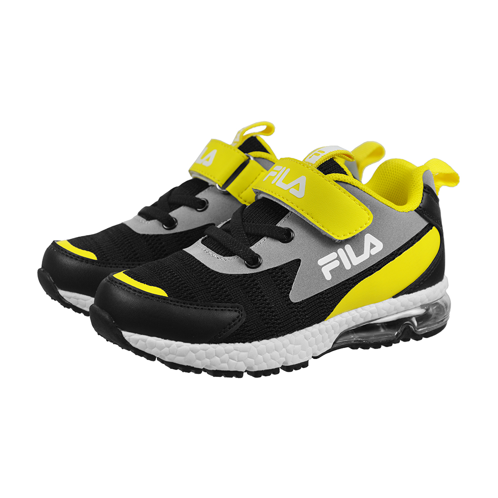 (19cm/黑)FILA KIDS 氣墊慢跑運動鞋/彈性.抗菌.透氣.雙密 