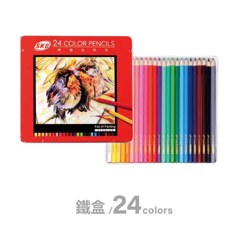 SKB 色鉛筆(24色)NP-240(紅鐵盒裝)@學生用品 文具 美術著 