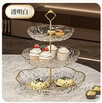 (透明白/金色部分不均勻)2025新款三層水果盤/客廳茶几零食 
