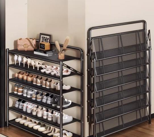 (6層/90CM/黑)免安裝折疊鐵藝鞋架 置物架 免運