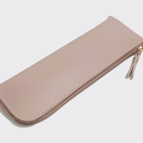 125搶購價(藕粉色)新款氣質皮革拉鍊筆袋（復古簡約）收納 