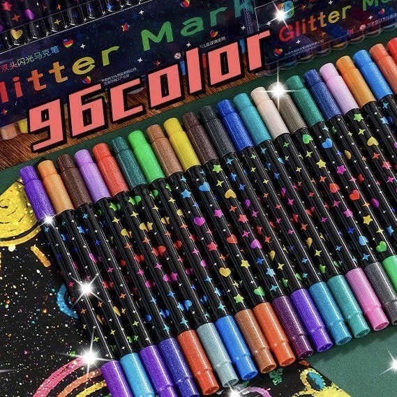 (雙頭/48支共96色/軟頭/PVC包裝)爆閃色閃光款雙頭丙烯麥克 