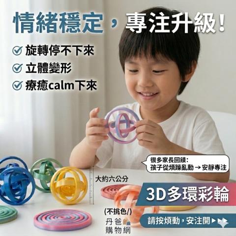 搶購價(4入) 3D多環彩輪解壓玩具(約6CM/不挑色)球體／平面 