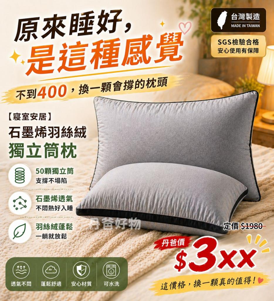 母親節特惠【寢室安居】石墨烯羽絲絨獨立筒枕(石墨烯+50顆 