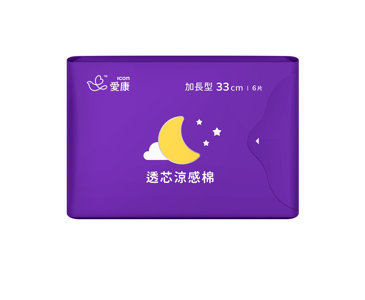 (紫)(夜用加長33cm)愛康 超透氣衛生棉6片(45倍超強吸水力 
