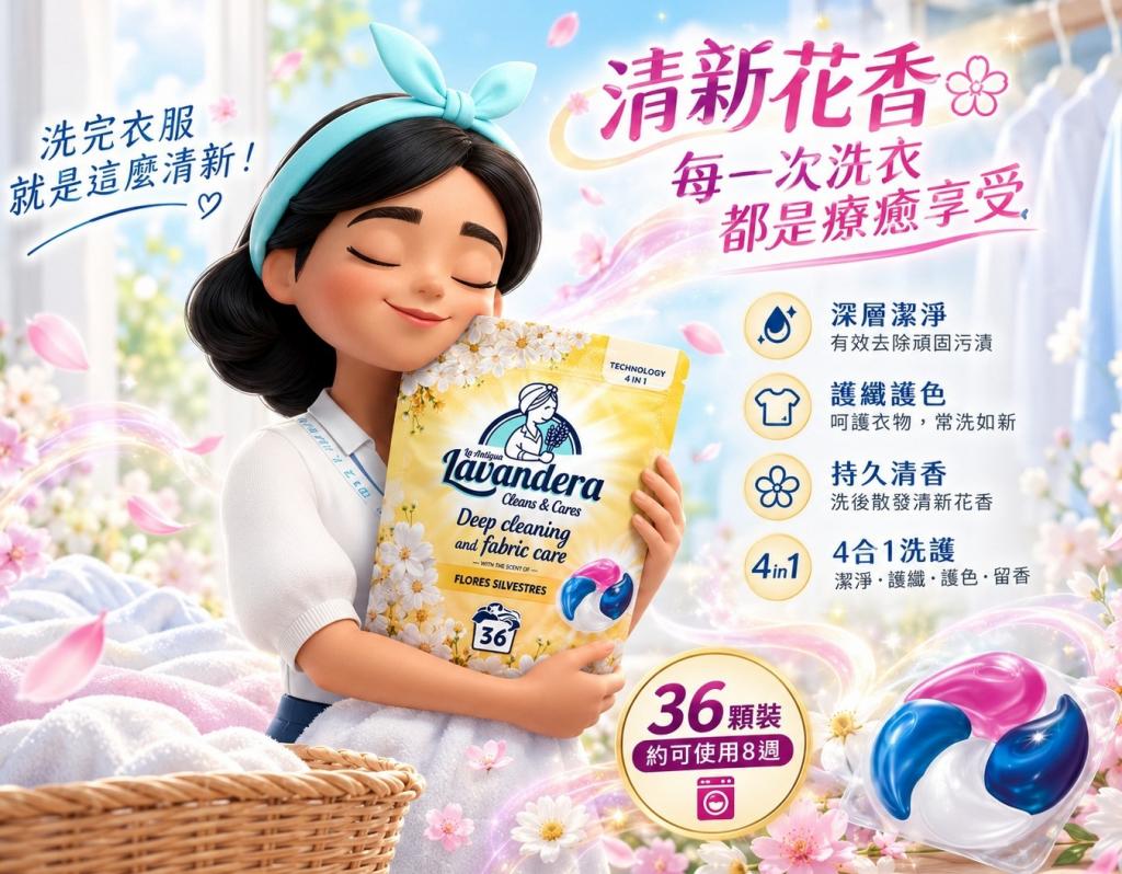 箱購8入(百花香味/36顆)LAL拉娜 西班牙 超濃縮四合一洗衣 